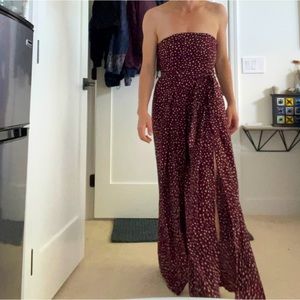 Strapless Jumpsuit Faux dress Burdgundy with cream polka dots size 8